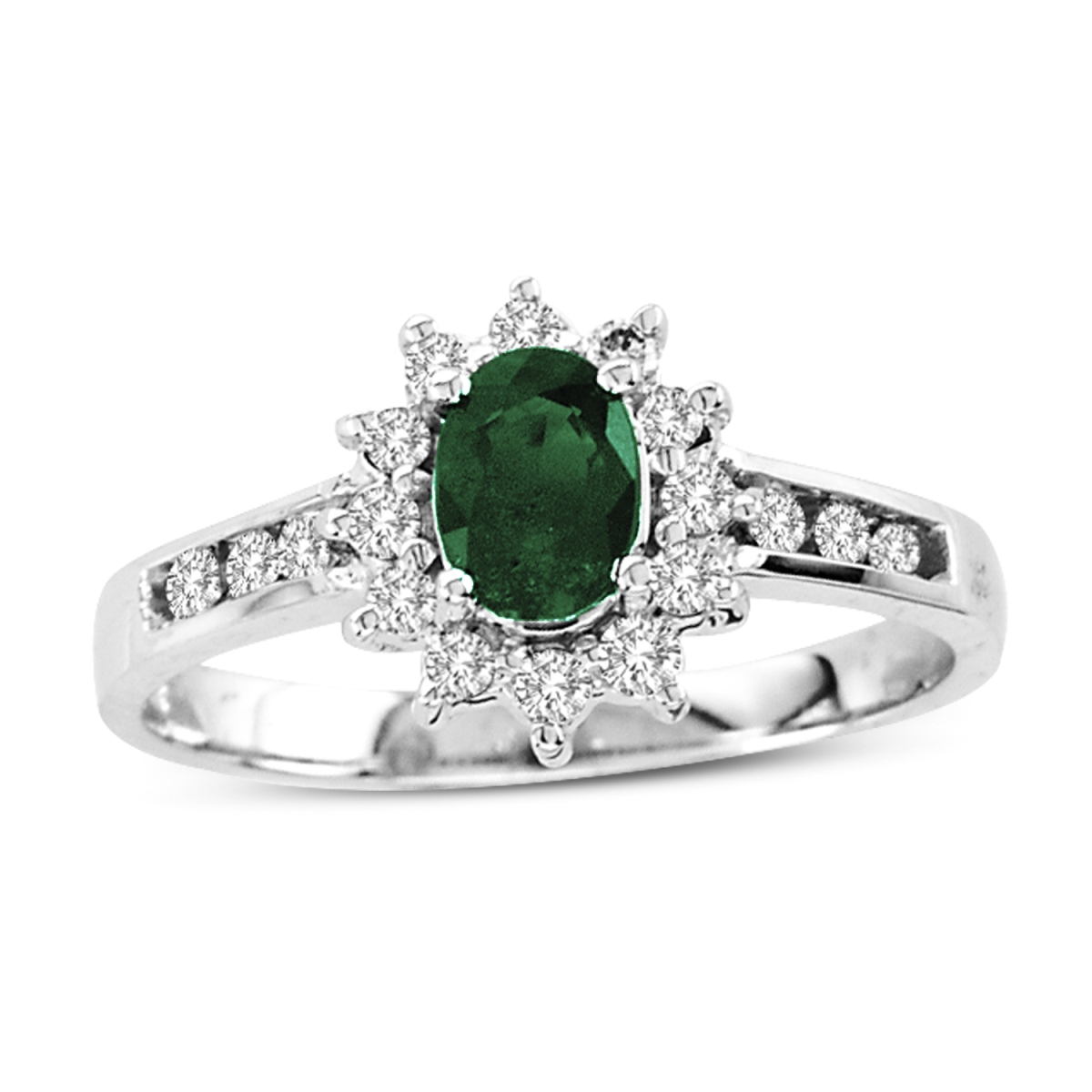 0.65 CTTW Emerald & Diamond Ring, 14K Gold - Size 6.5