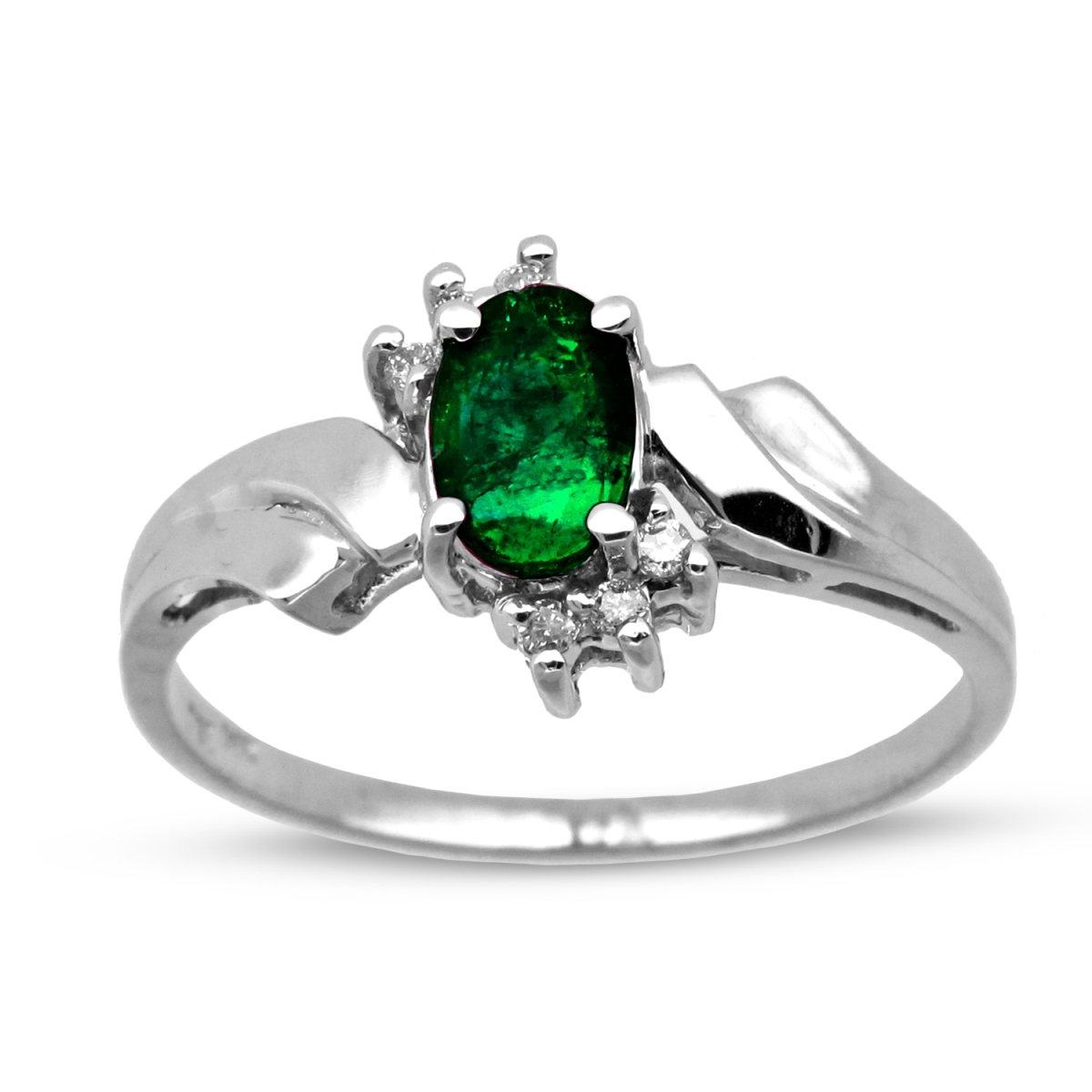 0.48 CTTW Emerald & Diamond Fashion Ring Set, 14K Gold - Size 6