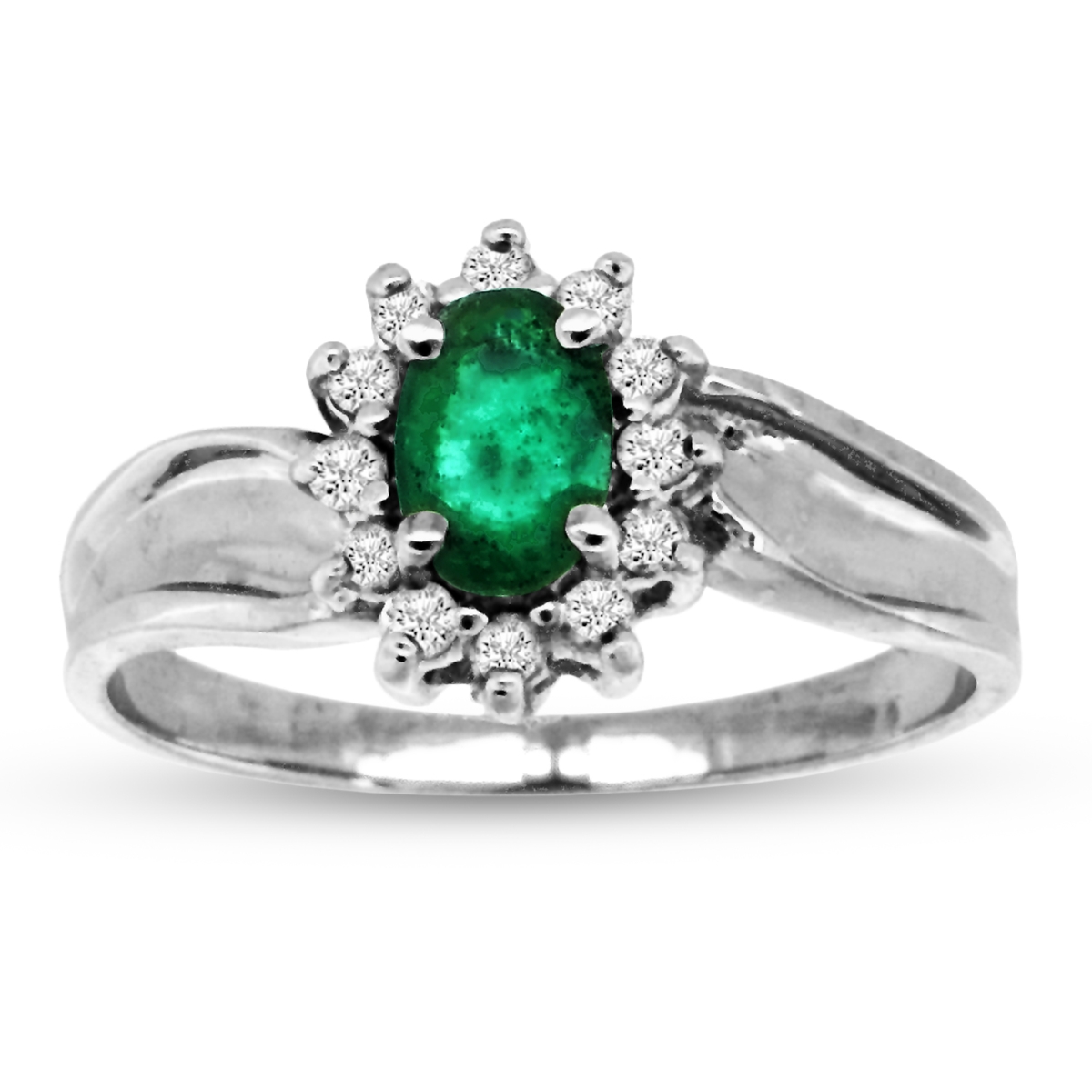 0.55 CTTW Emerald & Fashion Diamond Ring Set, 14K Gold - Size 6