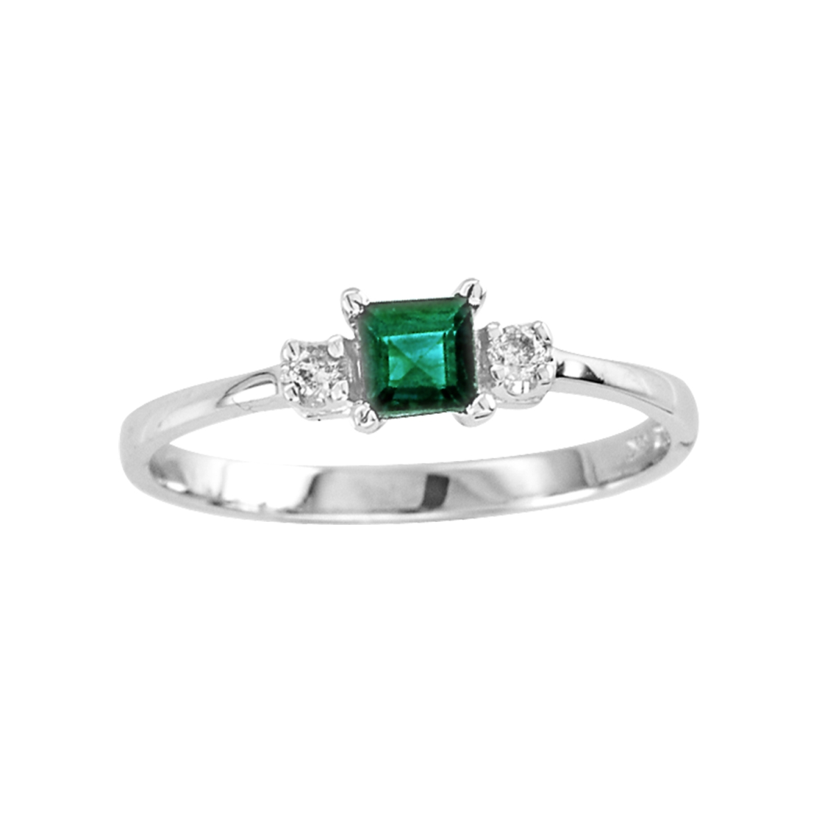 0.04 CTW Diamond & Emerald Ring, 14K Gold - Size 6