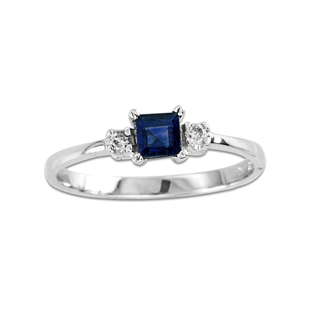 0.46 CTTW Diamond & Square Sapphire Ring Set, 14K Gold - Size 6.5
