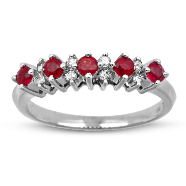 0.52 CTTW Diamond & Natural Heated Ruby Fashion Band Set, 14K Gold - Size 8