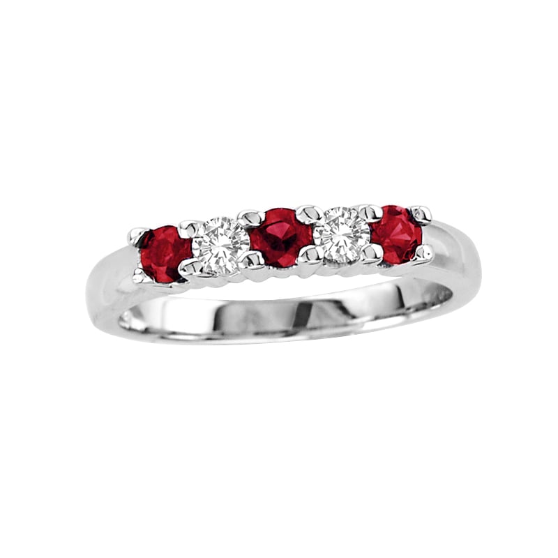 0.20 CTW Five Stone Diamond & Ruby Band, 14K Gold - Size 7.5