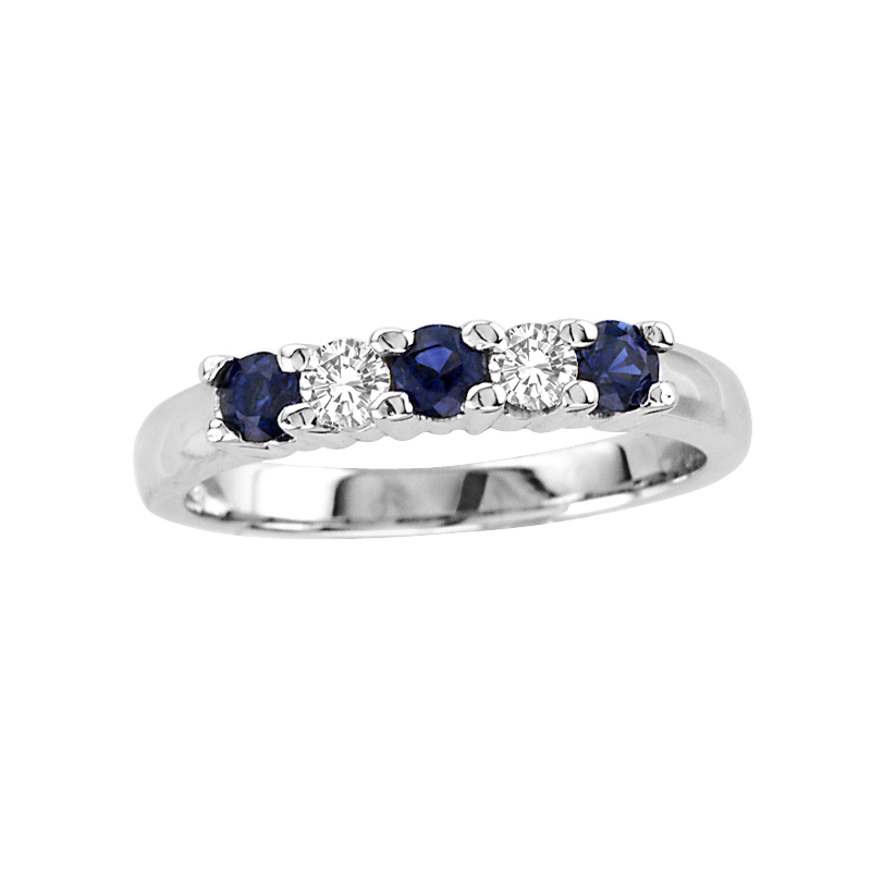 0.20 CTW Five Stone Diamond & Sapphire Band, 14K Gold - Size 6