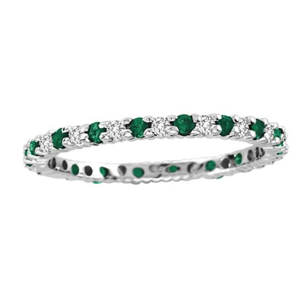 0.55 CTTW Emerald & Diamond Eternity Band, 14K Gold - Size 5.5