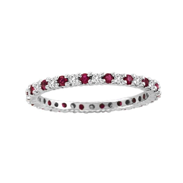 0.55 CTTW Natural Heated Ruby & Diamond Eternity Band, 14K Gold - Size 9