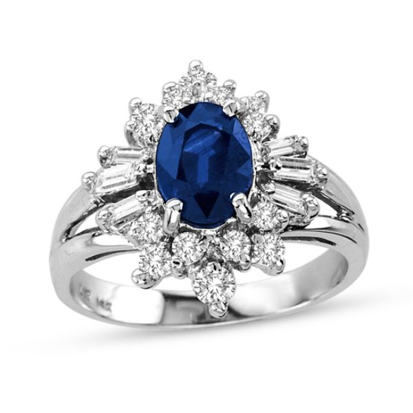 2.66 CTTW Sapphire & Diamond Fashion Ring, 14K Gold - Size 7.5