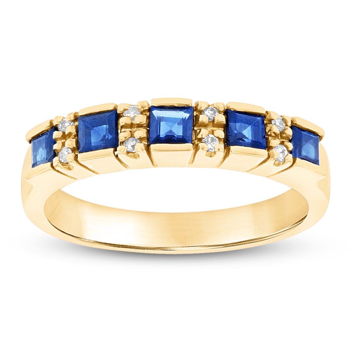 0.05 CTW Diamond & Sapphire Wedding Band, 14K Yellow Gold - Size 6