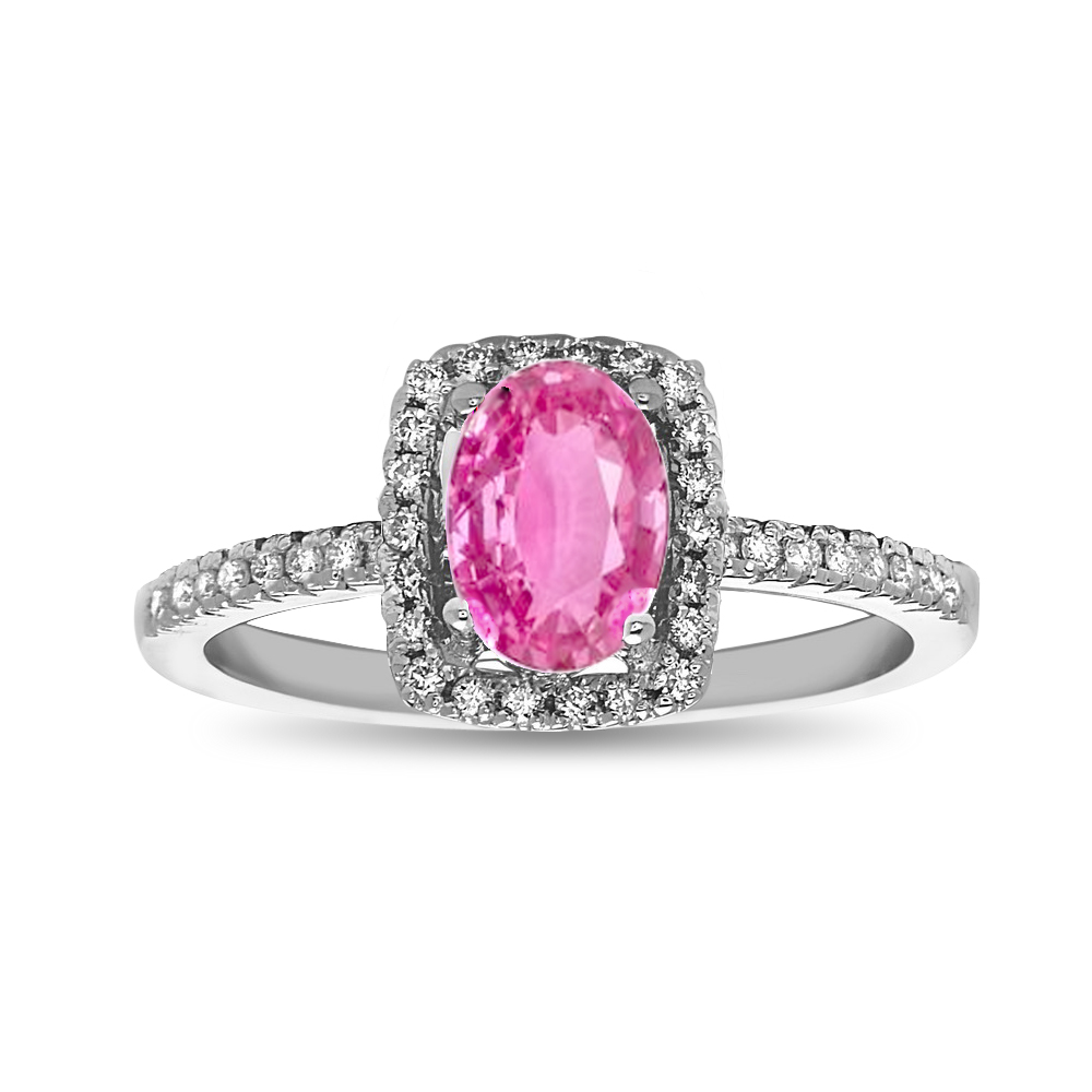 0.95 CTTW Pink Sapphire & Diamond Engagement Ring, 14K White Gold - Size 6