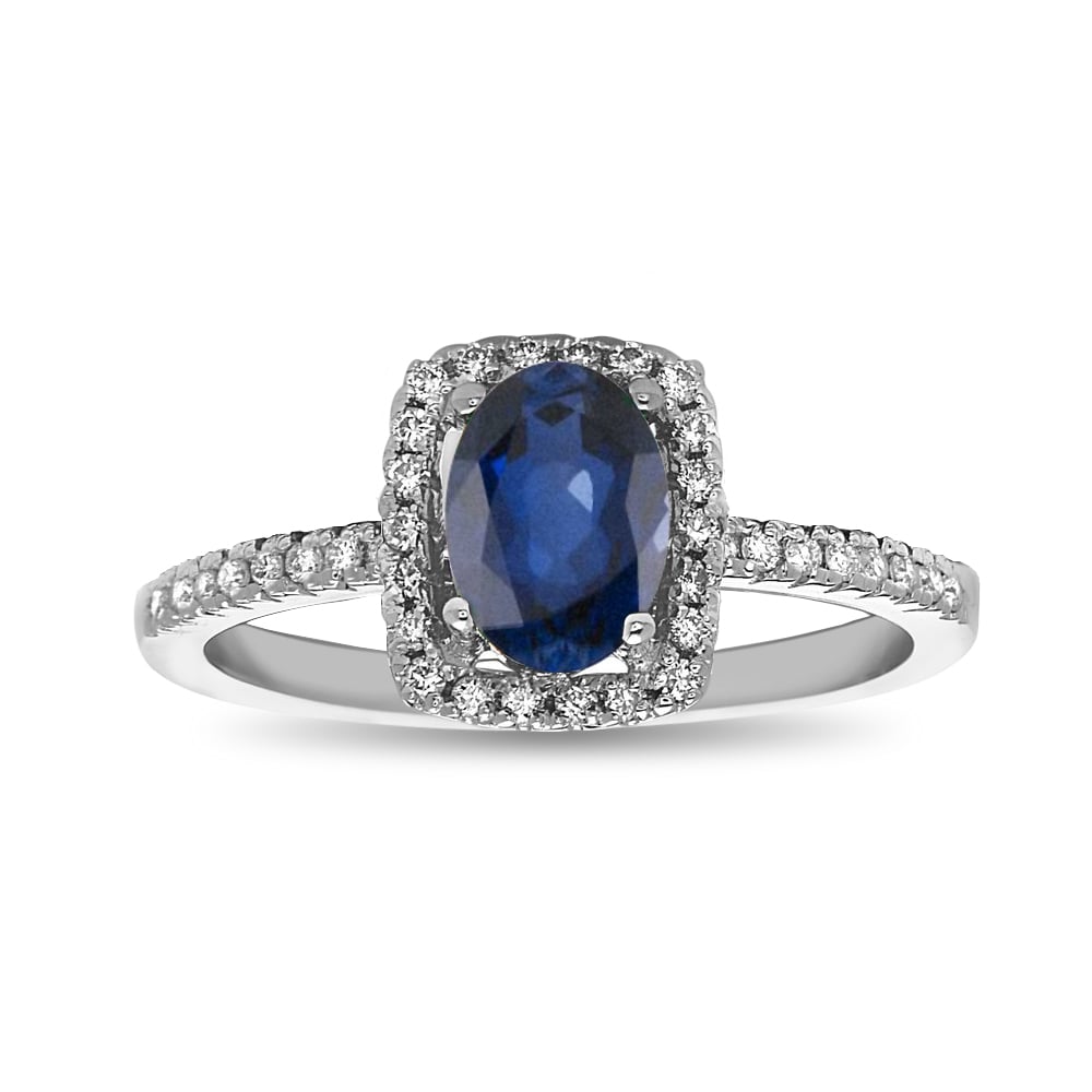 0.95 CTTW Sapphire & Diamond Engagement Ring, 14K White Gold - Size 6