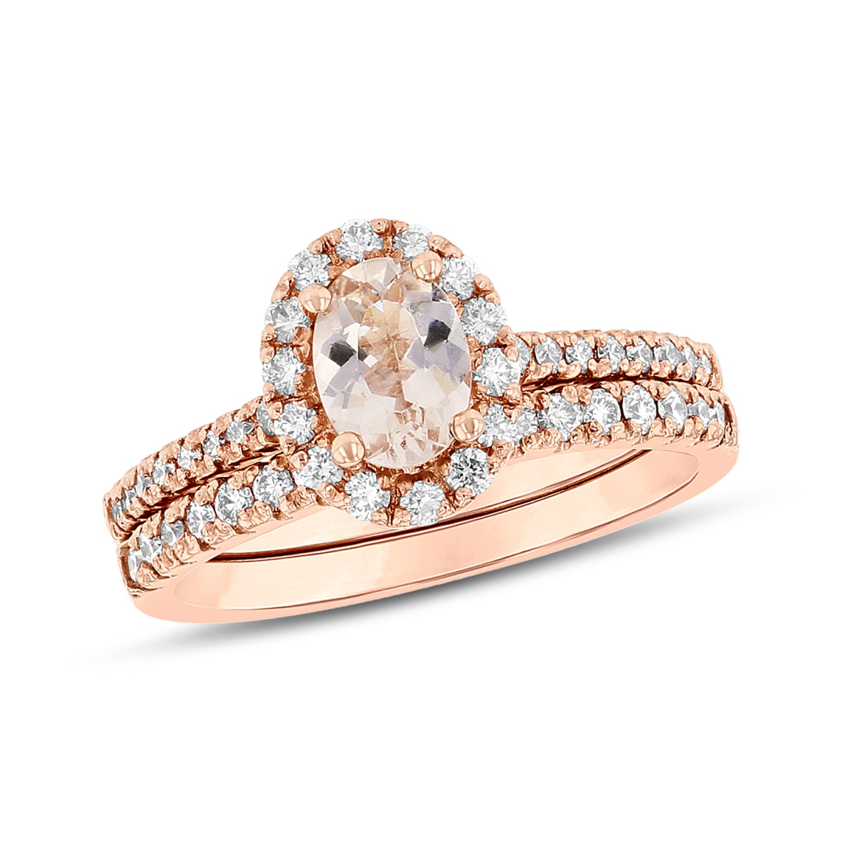 Diamond & Morganite Engagement Ring Set, 14K Rose Gold - Size 6