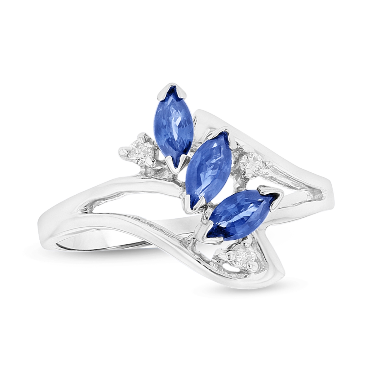 Sapphire & Diamond Ring, 14K White Gold - Size 6