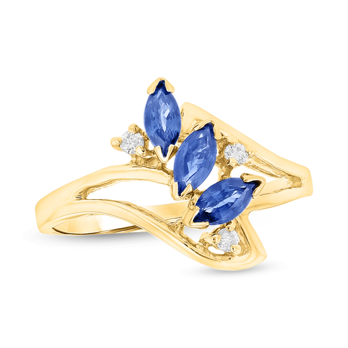 Sapphire & Diamond Ring, 14K Yellow Gold - Size 6