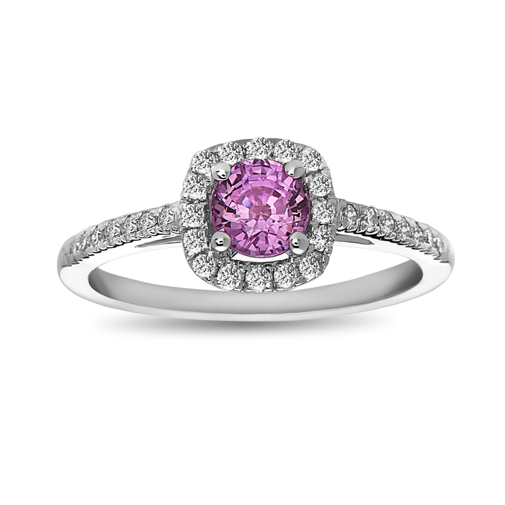 1.03 CTW Pink Sapphire & Diamond Engagement Ring, 14K White Gold - Size 6