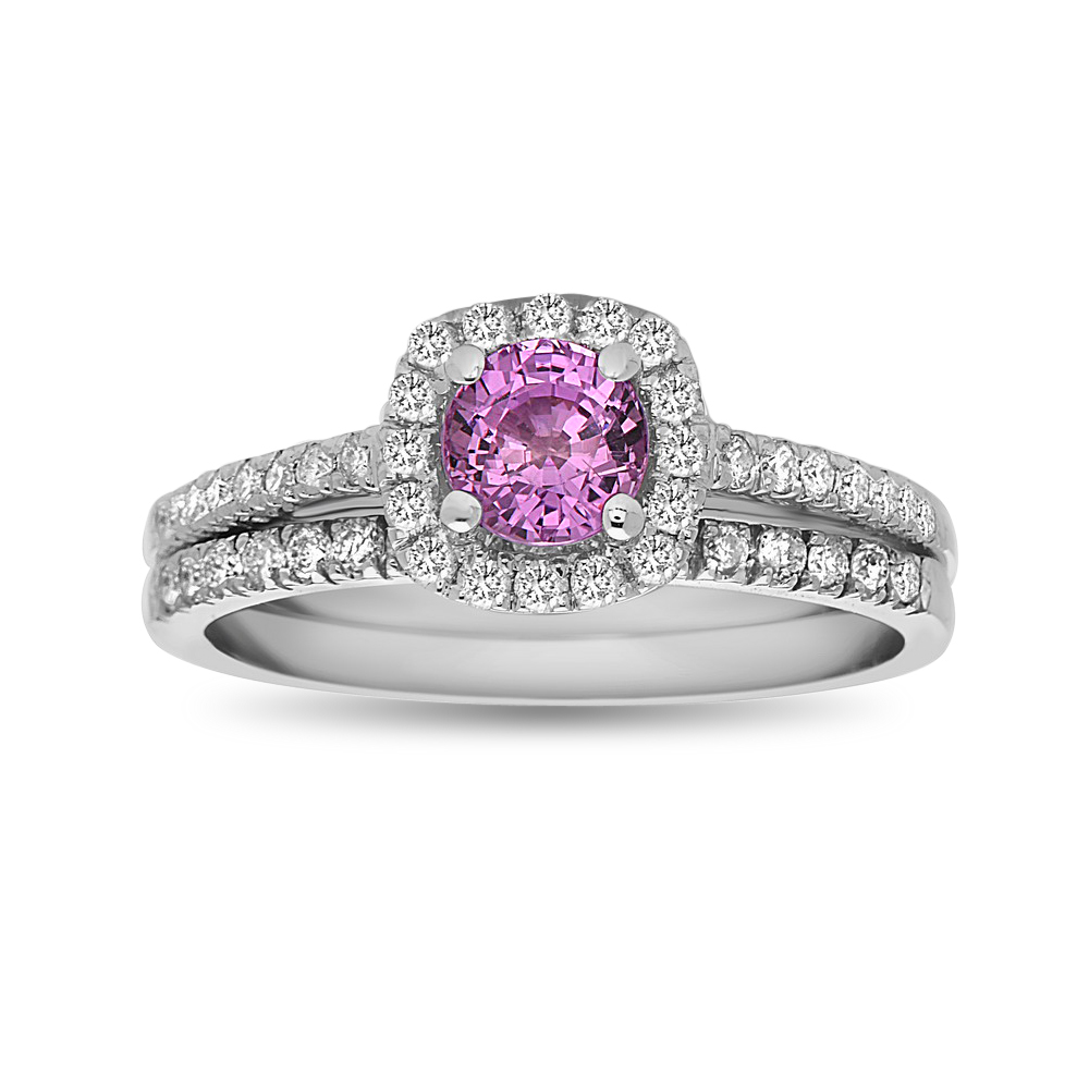 Picture of Louis Creations RL2084PSD-C5SET-4 1.20 CTW Pink Sapphire & Diamond Engagement Set&#44; 14K White Gold - Size 4