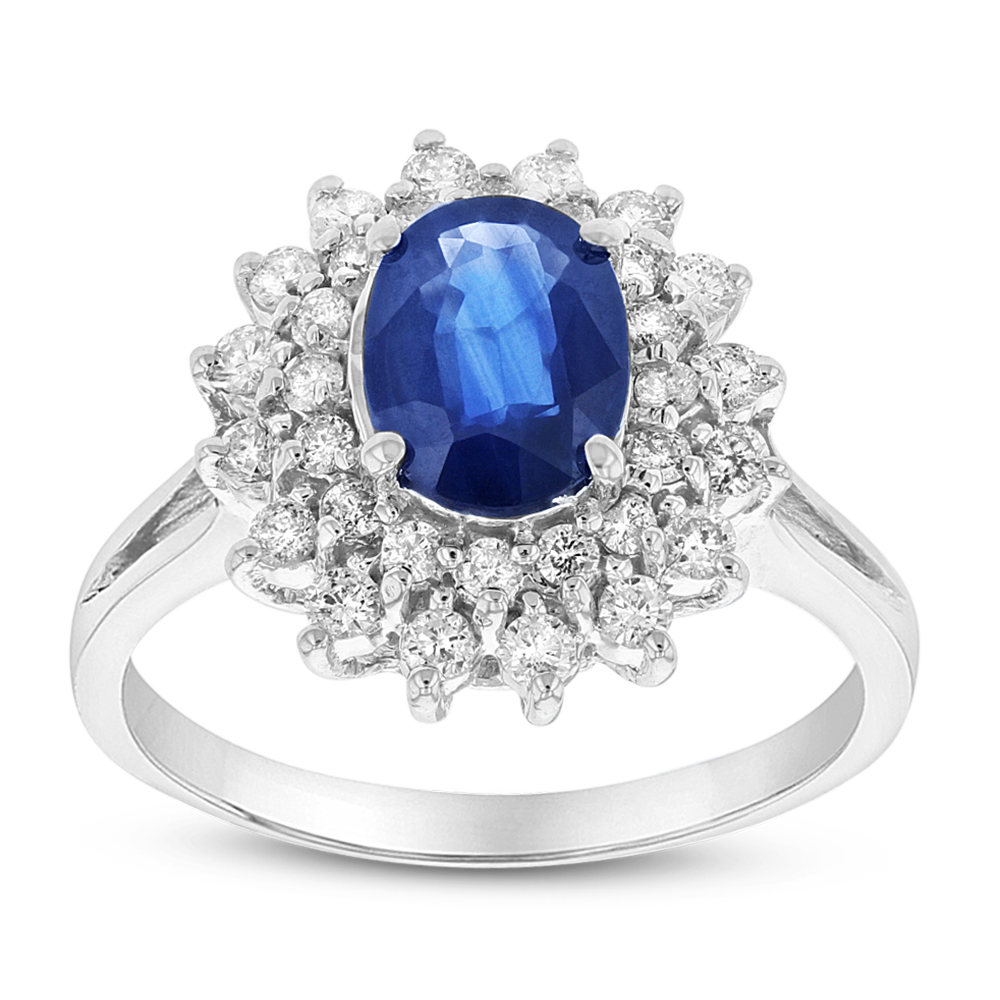1.80 CTW Diamond & Sapphire Ring, 14K Gold - Size 6