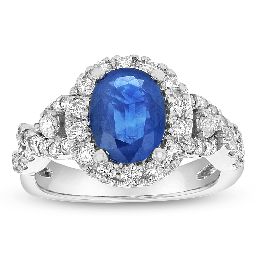 2.50 CTW Diamond & Sapphire Ring, 14K Gold - Size 6