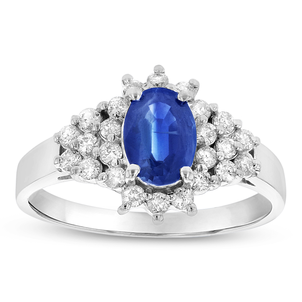 1.10 CTW Diamond & Sapphire Ring, 14K Gold - Size 6.5