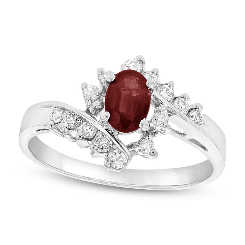 0.70 CTW Diamond & Ruby Ring, 14K White Gold - Size 7