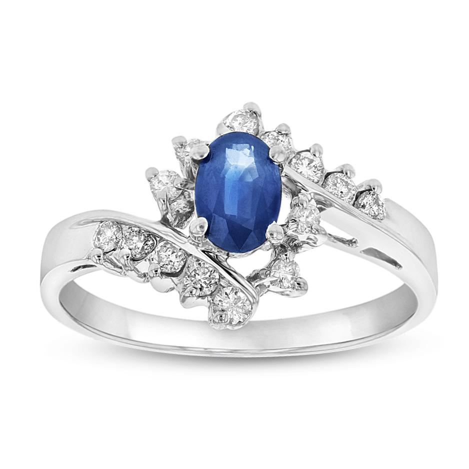 0.75 CTW Diamond & Sapphire Ring, 14K Gold - Size 7