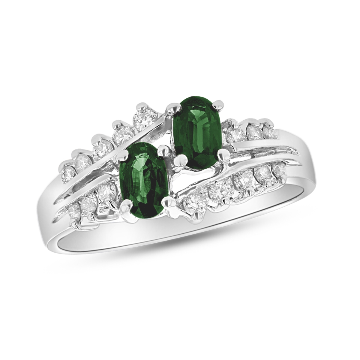 0.75 CTW Diamond & Emerald Ring, 14K White Gold - Size 6