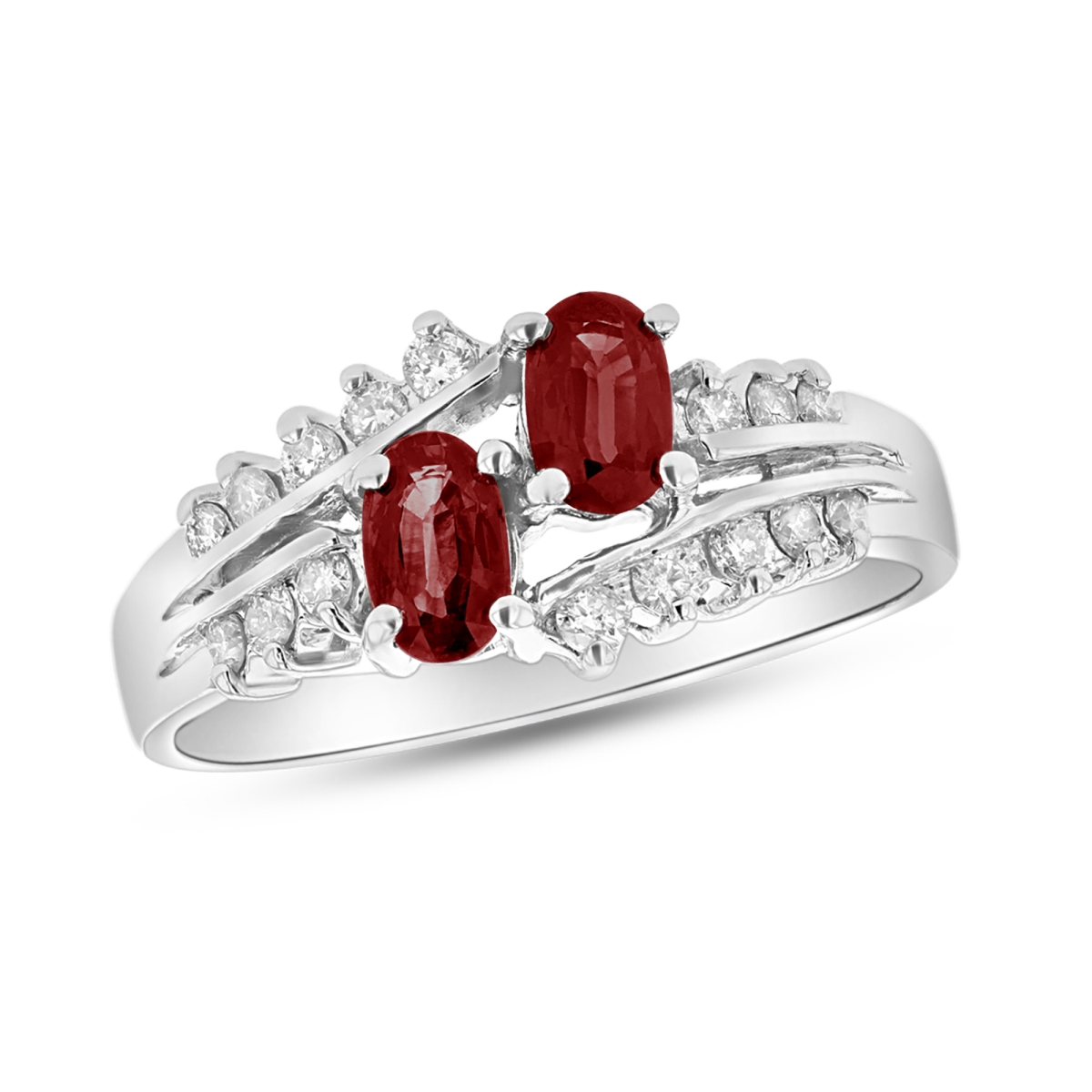 0.80 CTW Diamond & Ruby Fashion Ring, 14K White Gold - Size 6