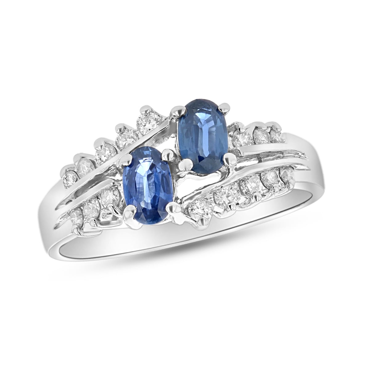 0.85 CTW Diamond & Sapphire Two Stone Ring, 14K Gold - Size 6.5