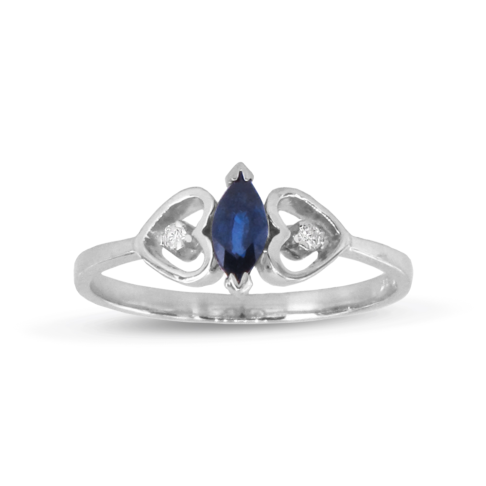 0.35 CTW Diamond & Sapphire Ring, 14K Gold - Size 6
