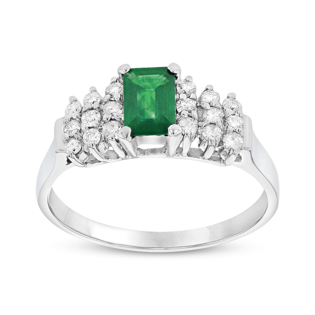 0.65 CTW Diamond & Emerald Ring, 14K White Gold - Size 6