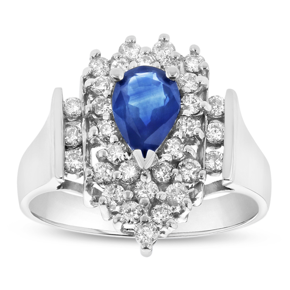 0.5 CTW Diamond & Sapphire Ring, 14K Gold - Size 8