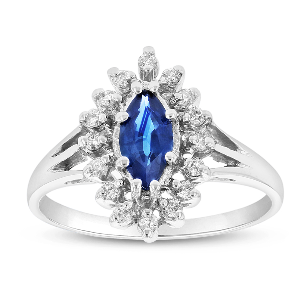 0.20 CTW Diamond & Sapphire Ring, 14K Gold - Size 5.5