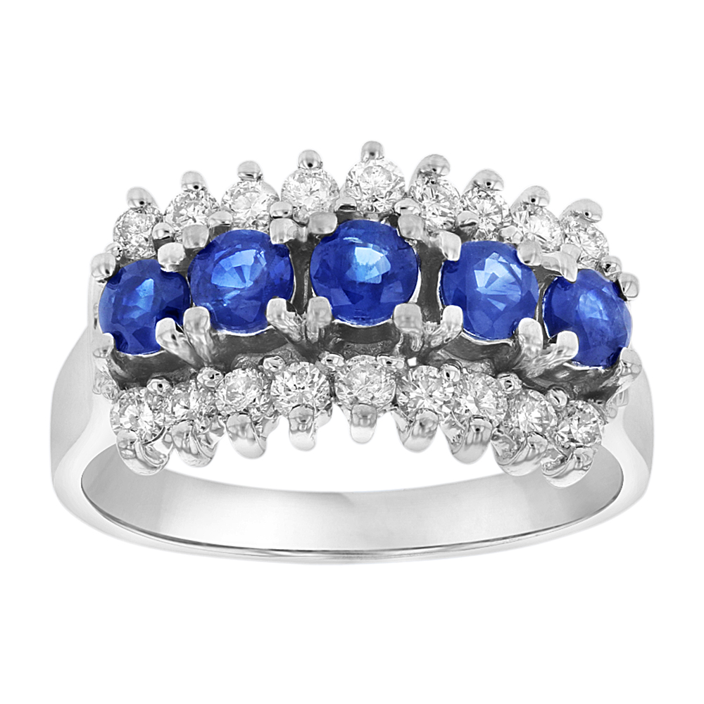 0.5 CTW Diamond & Sapphire Ring, 14K Gold - Size 7.5