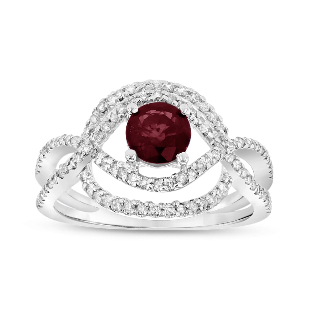 1.00 CTW Diamond & Ruby Fashion Ring, 14K White Gold - Size 6