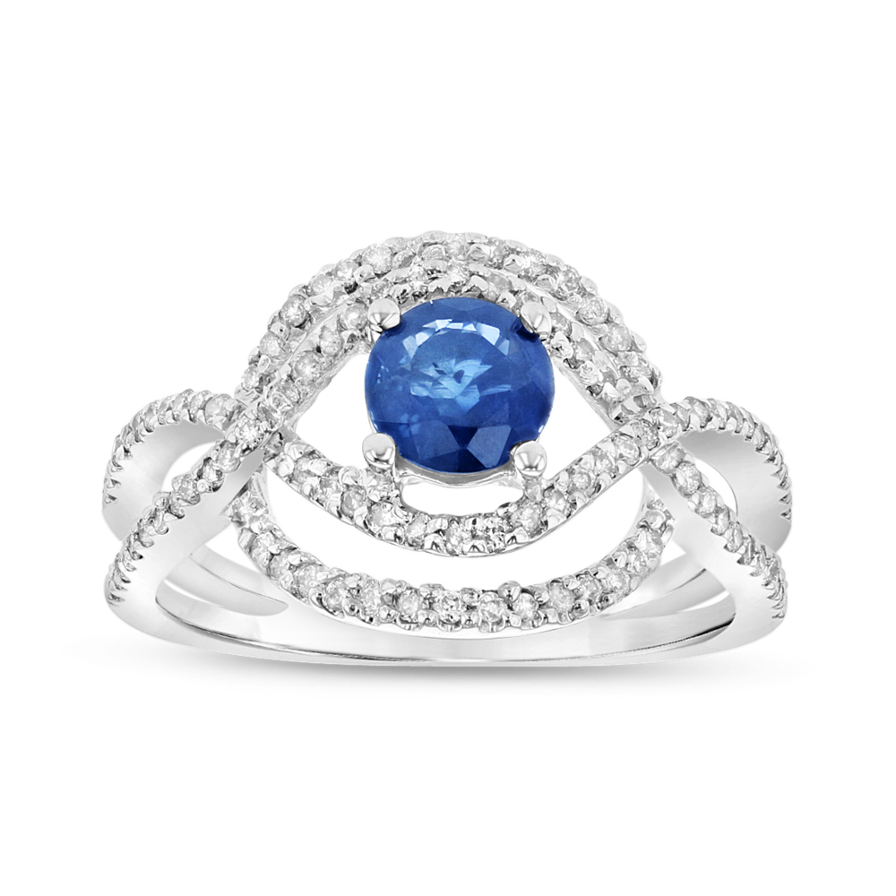 0.40 CTW Diamond & Sapphire Fashions Ring, 14K Gold - Size 7.5