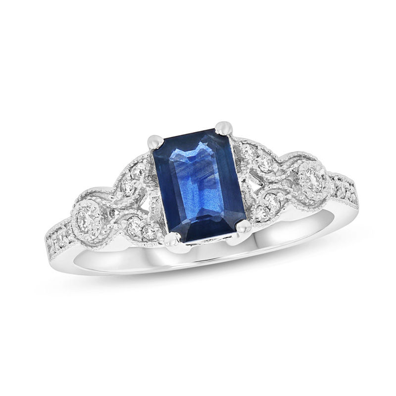 1.15 CTW Sapphire & Diamond Ring, 14K White Gold - Size 4