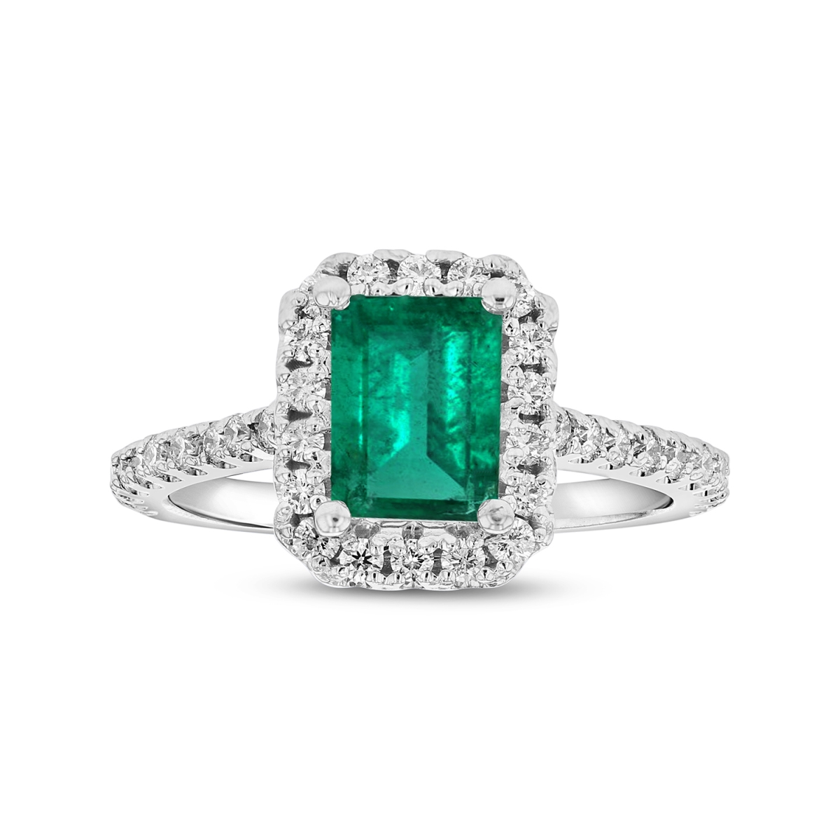 2.0 CTW Emerald & Diamond Ring, 14K White Gold - Size 6.5