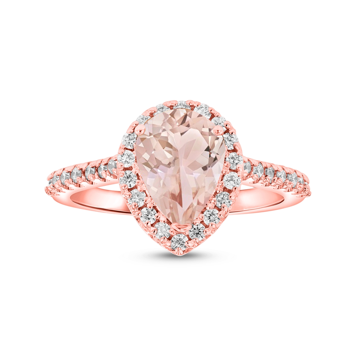 Picture of Louis Creations RL2219MORG-RG-4 1.25 CTW Diamond & 9 x 7 mm Pear Shape Morganite Ring&#44; 14K Rose Gold - Size 4