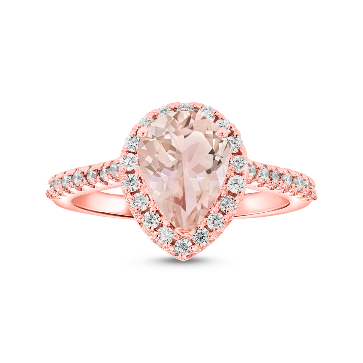 1.25 CTW Diamond & 9 x 7 mm Pear Shape Morganite Ring, 14K Rose Gold - Size 6