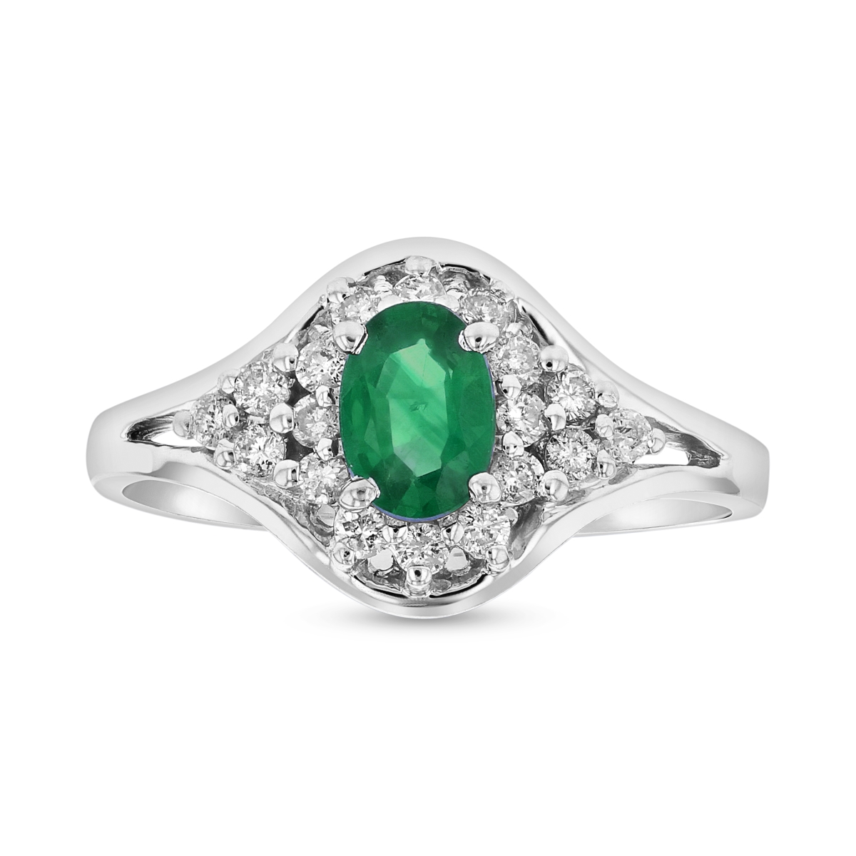 0.65 CTW Diamond & Emerald Ring, 14K White Gold - Size 6.5