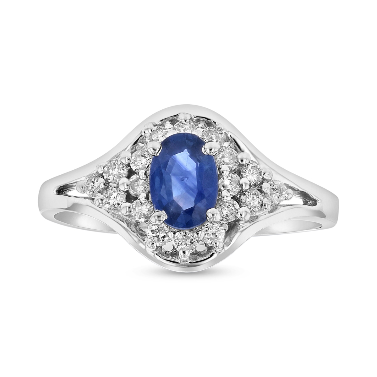 0.25 CTW Diamonds & Sapphire Ring, 14K Gold - Size 4