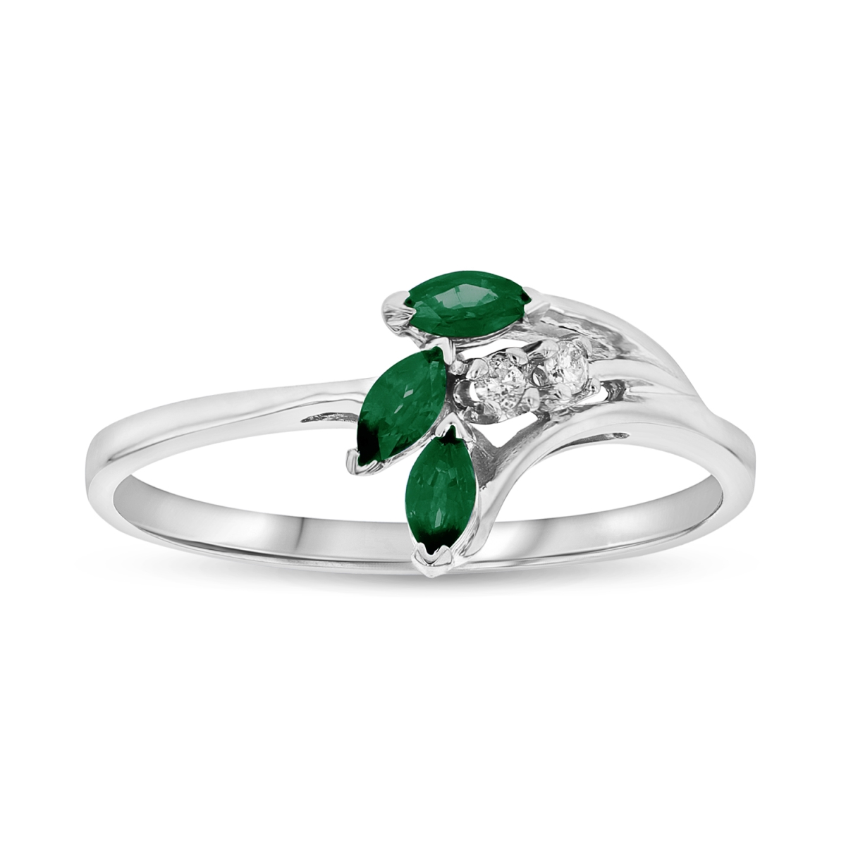 0.28 CTW Emerald & Diamond Ring, 14K White Gold - Size 8.5