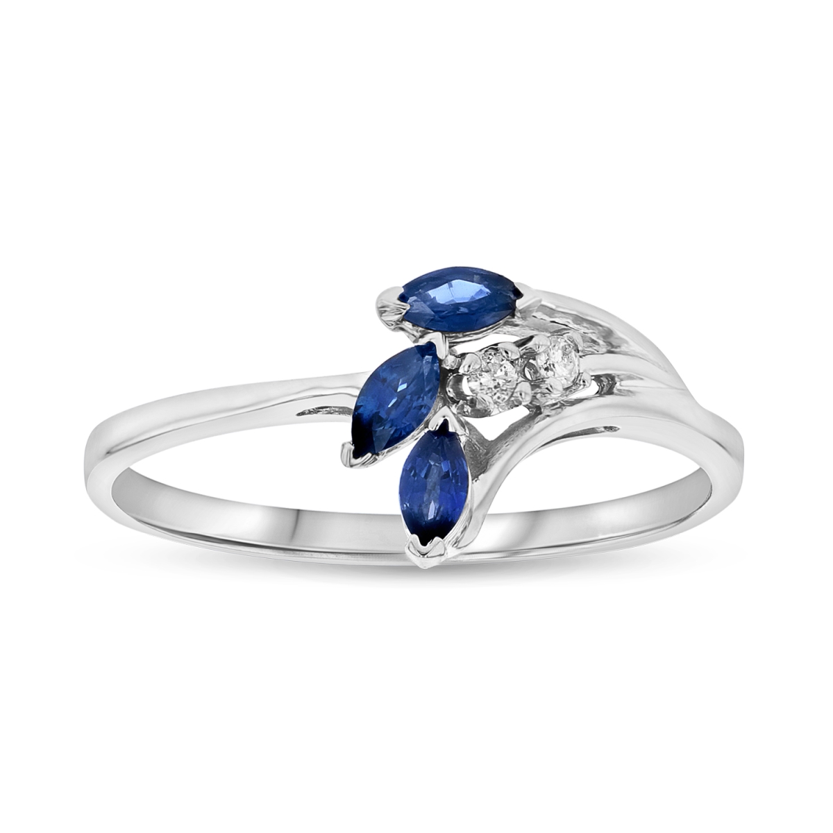 0.28 CTW Diamond & Sapphire Ring, 14K Gold - Size 4.5