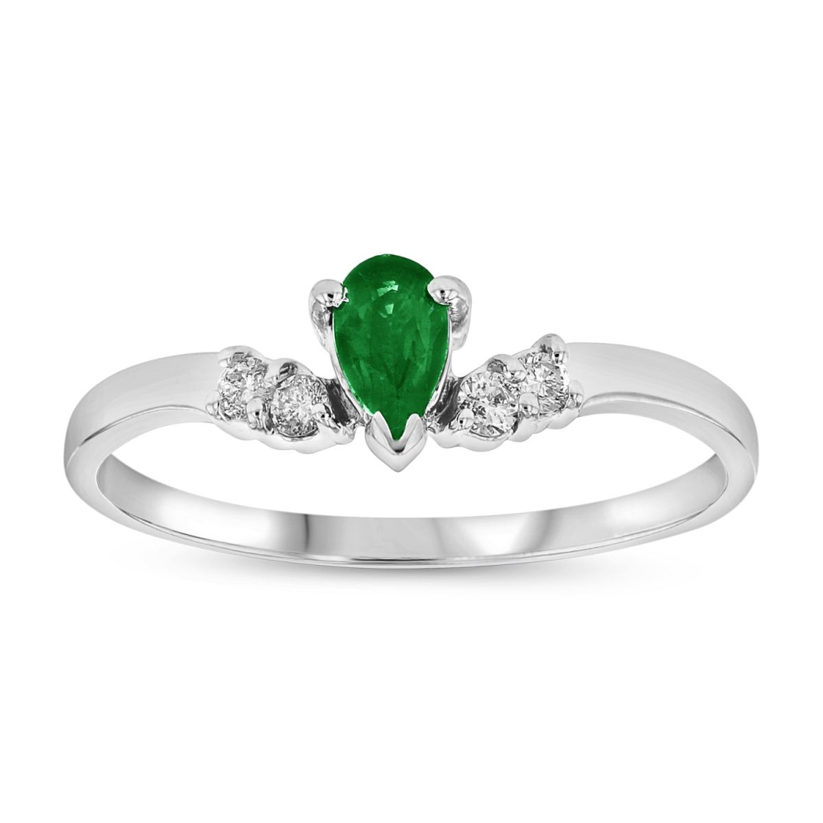 0.33 CTW Diamond & Emerald Ring, 14K Gold - Size 7.5