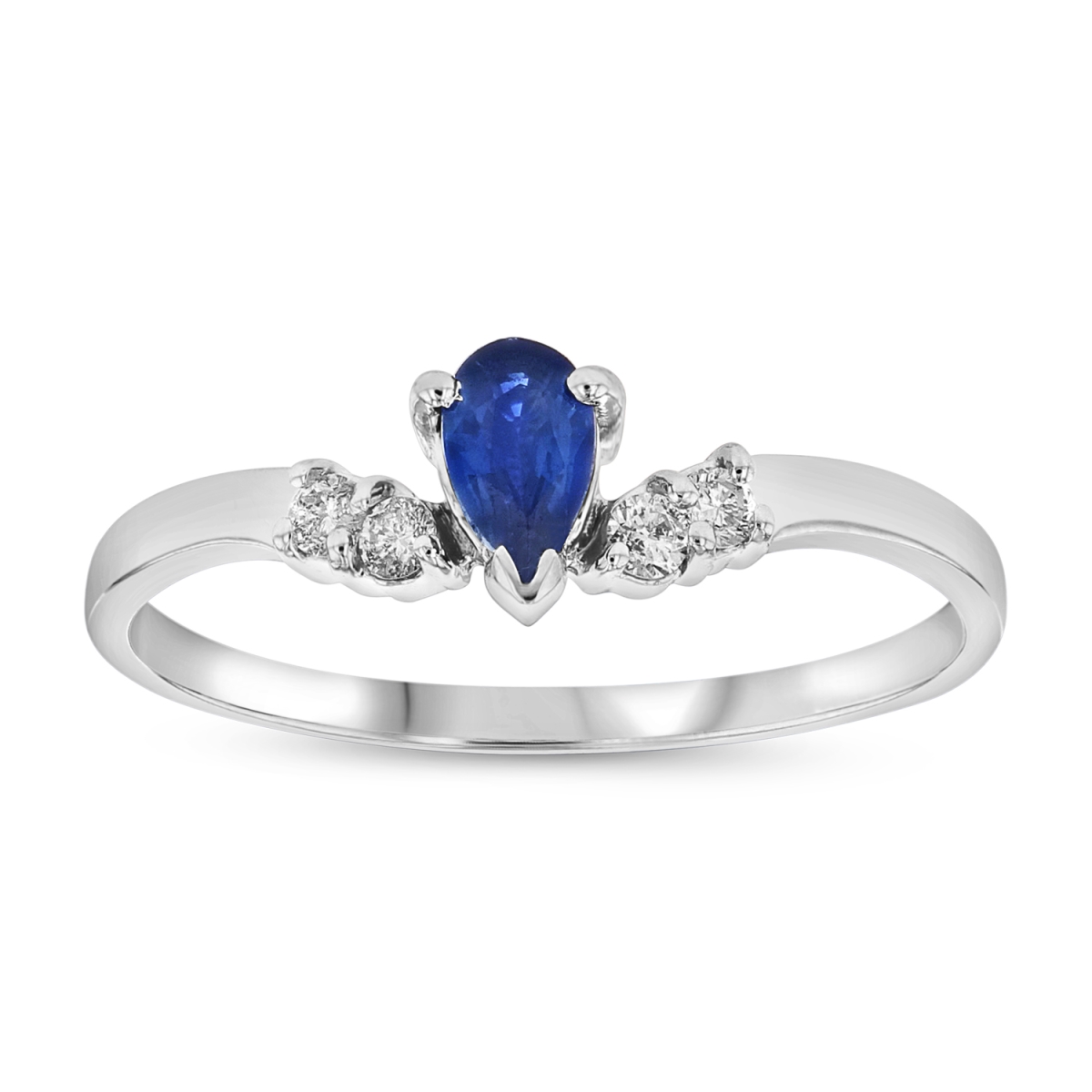 0.08 CTW Diamond & Pear Shaped Sapphire Ring, 14K Gold - Size 4.5
