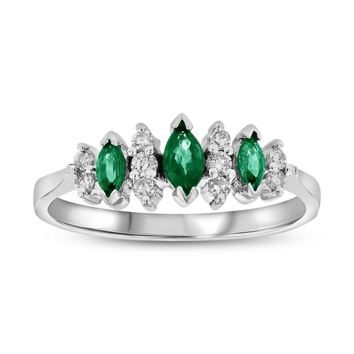 0.37 CTW Diamond & Emerald Ring, 14K White Gold - Size 8