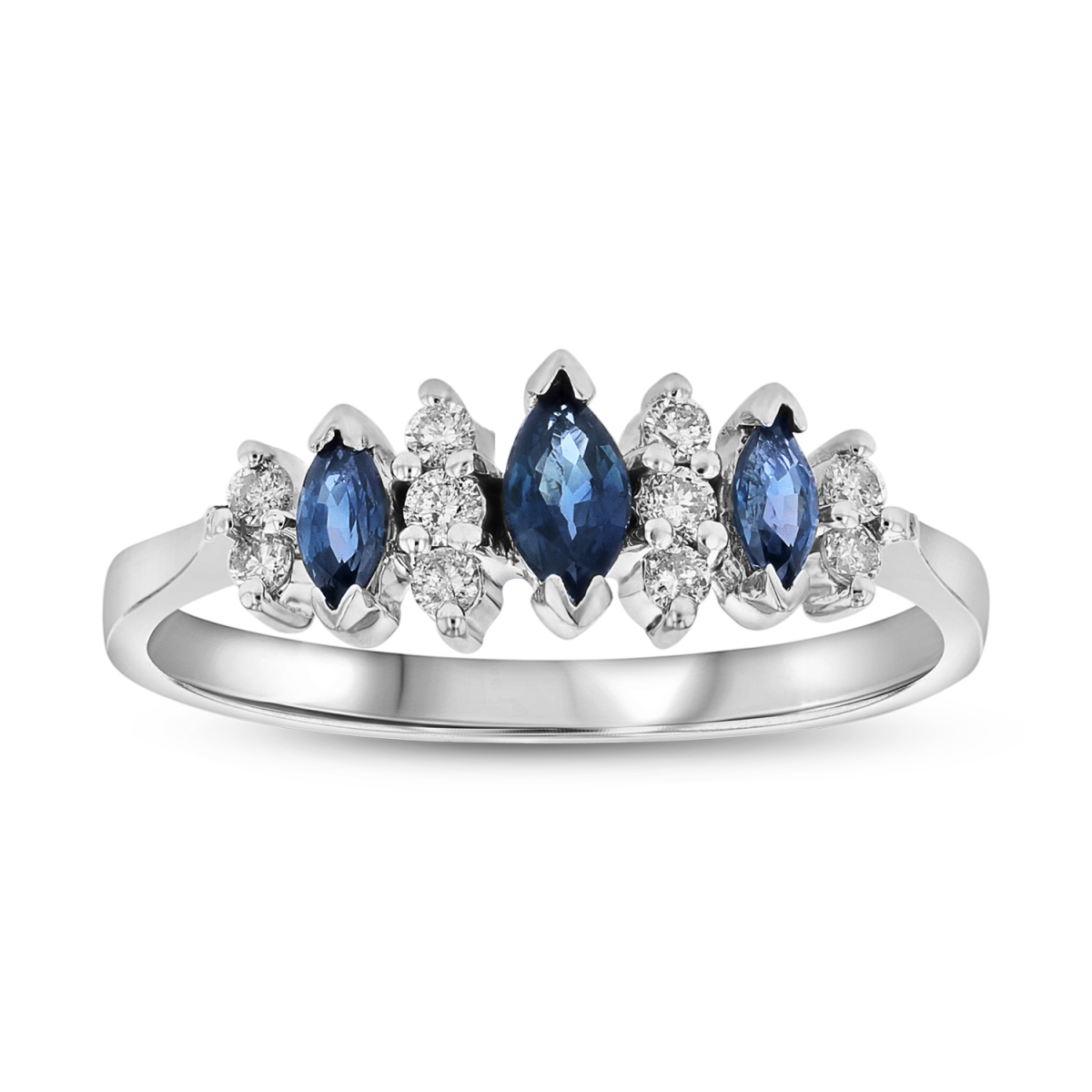 0.15 CTW Diamond & Marquis Sapphire Ring, 14K Gold - Size 6