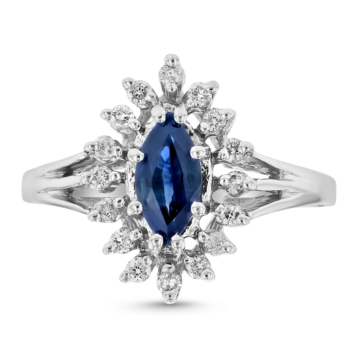 0.20 CTW Diamond & Sapphire Ring, 14K Gold - Size 4.5