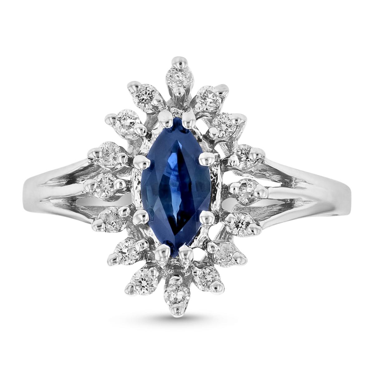 0.20 CTW Diamond & Sapphire Ring, 14K Gold - Size 6