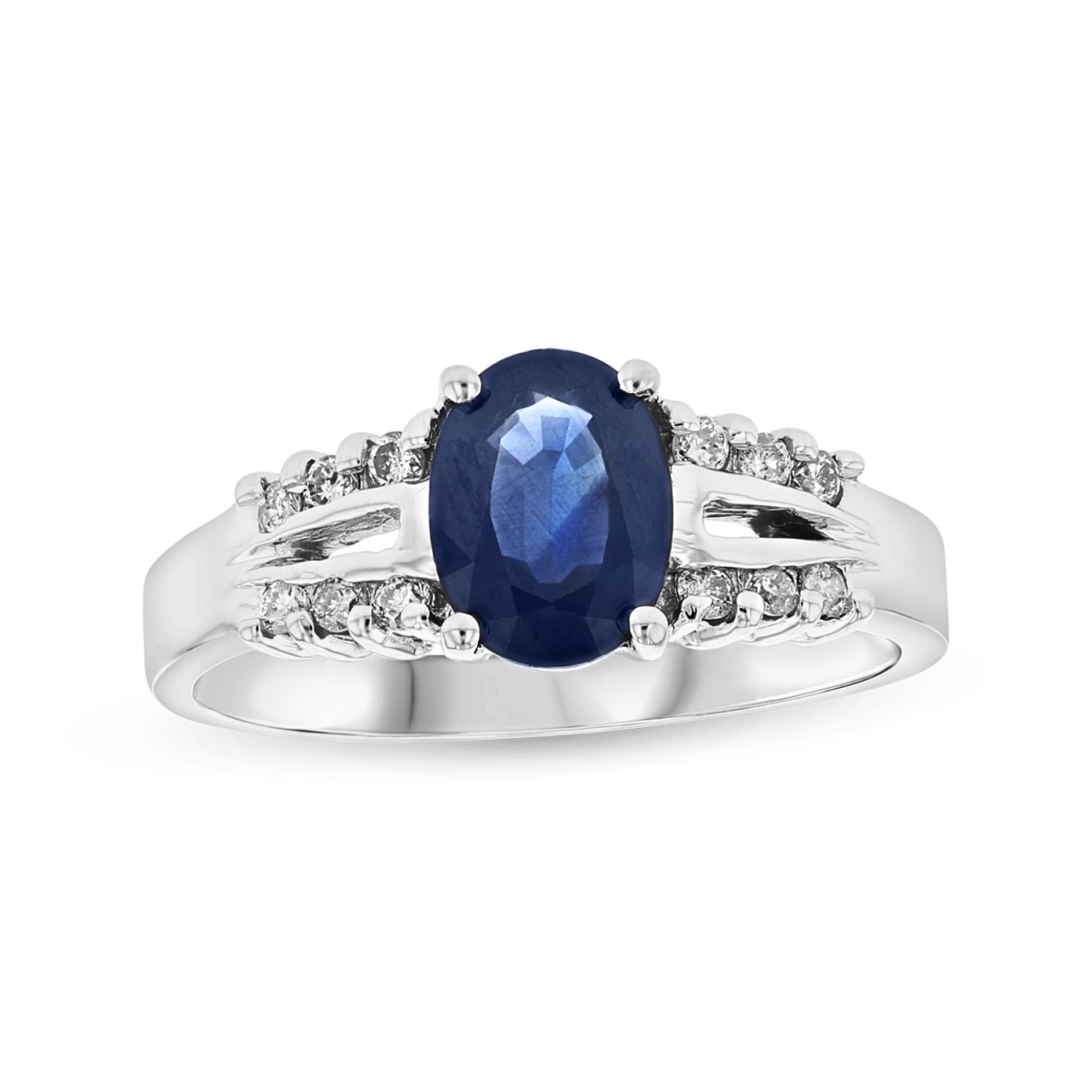 0.18 CTW Diamond & Sapphire Ring, 14K White Gold - Size 5