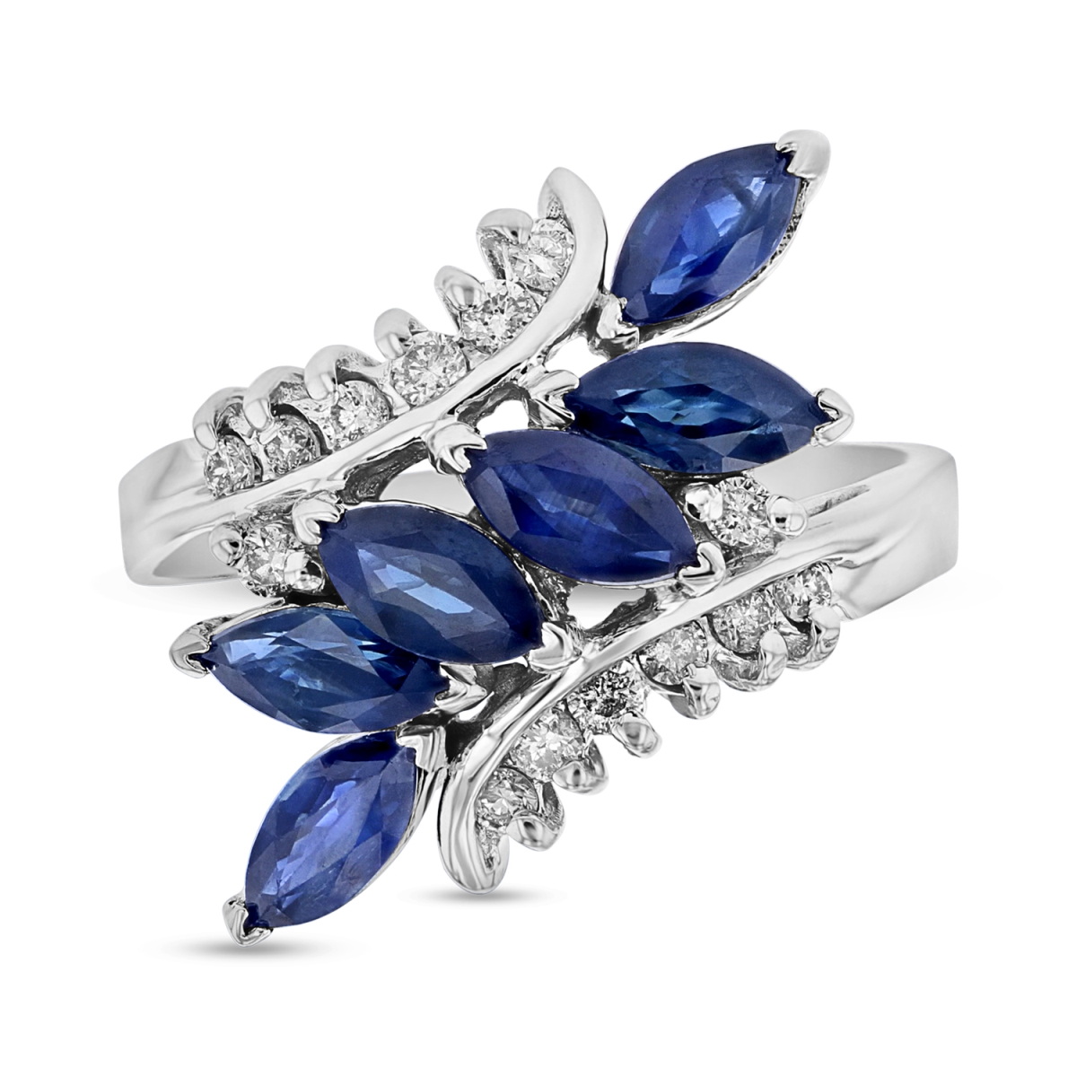 0.025 CTW Diamond & Sapphire Ring, 14K Gold - Size 7